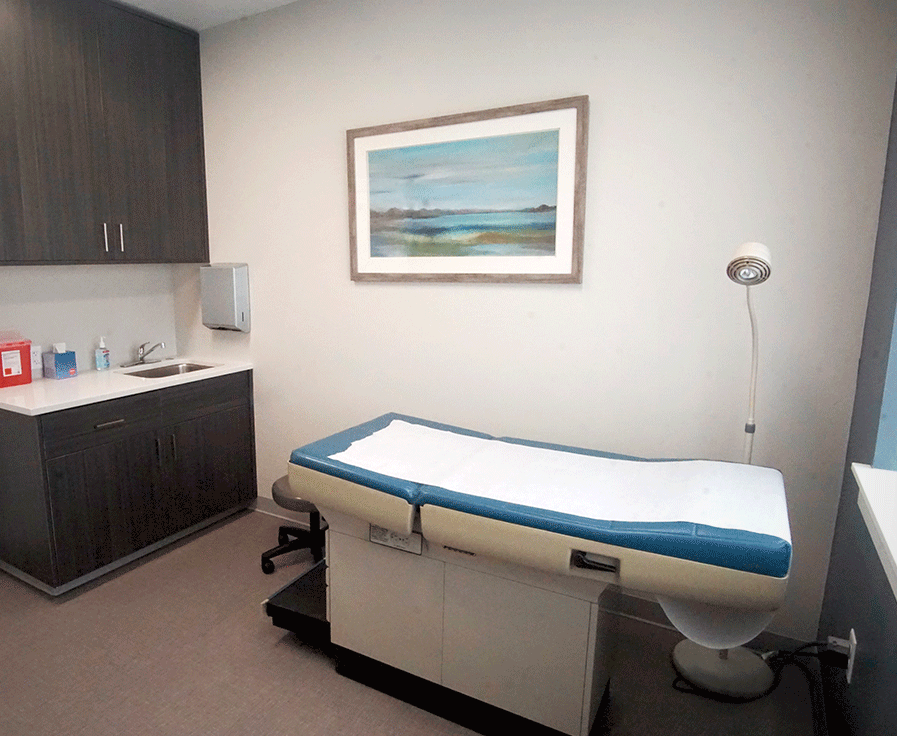 There are 8 modern exam rooms
